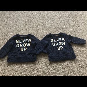 Never grow up Gap sweat shirts 18-24 months